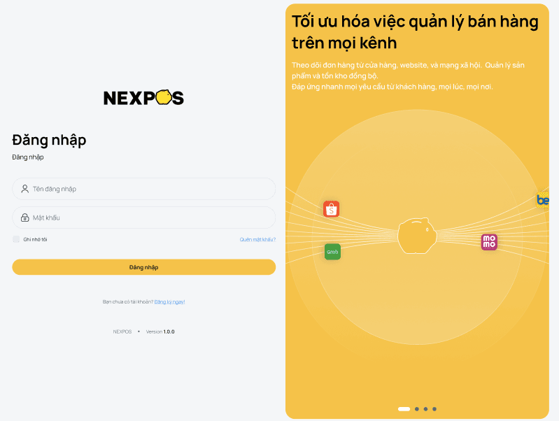 Màn hình đăng nhập NexPOS trên trình duyệt