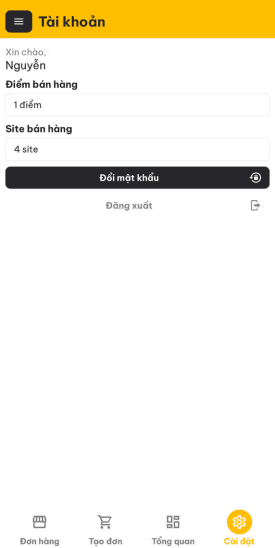 Mục Cài đặt trên NexPOS App