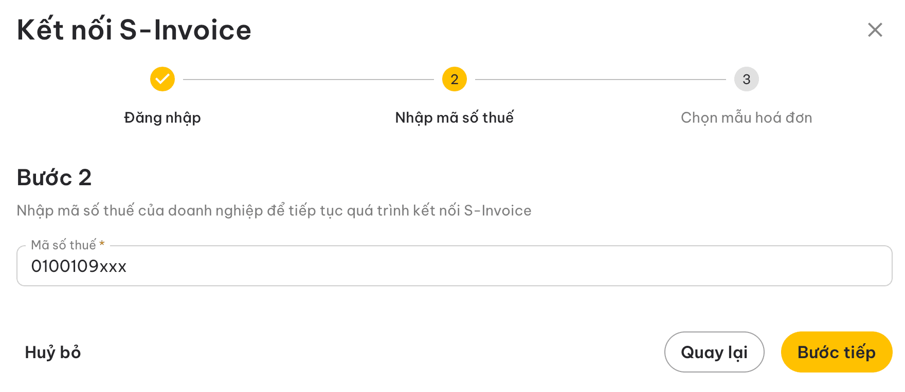 Màn hình nhập mã số thuế của Doanh nghiệp/Hộ kinh doanh