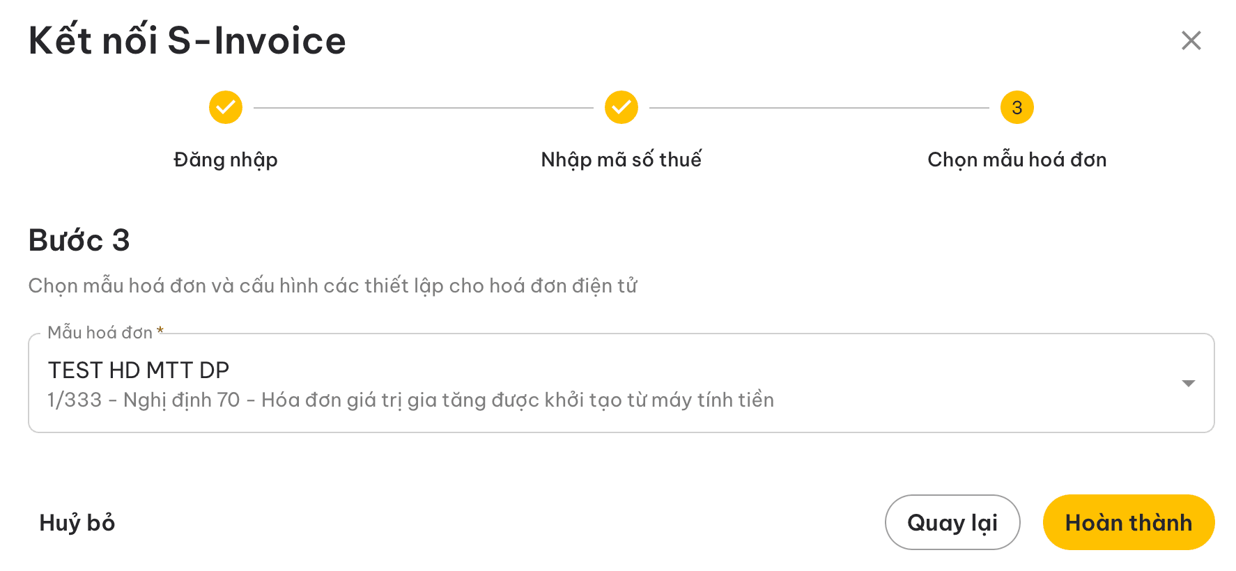 Màn hình lựa chọn mẫu hóa đơn đã đăng ký