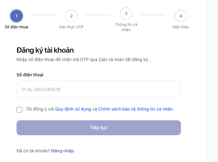Các bước đăng ký tài khoản trên Trang đặt hàng