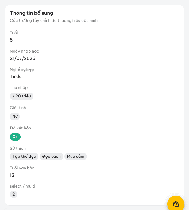 Thẻ Thông tin bổ sung trên hồ sơ khách hàng