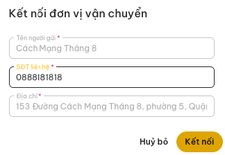 Màn hình cấu hình vận chuyển trong quản lý chi tiết kênh bán