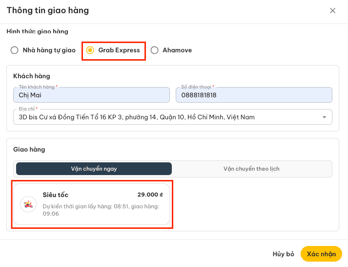 Nhập thông tin người mua khi tạo đơn giao hàng