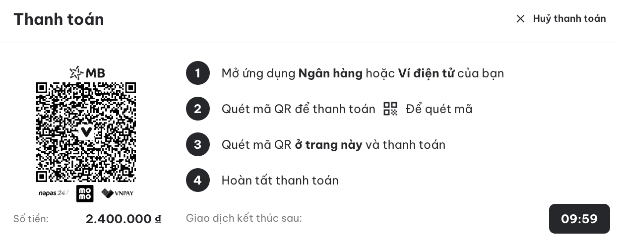 Màn hình quét mã QR thanh toán