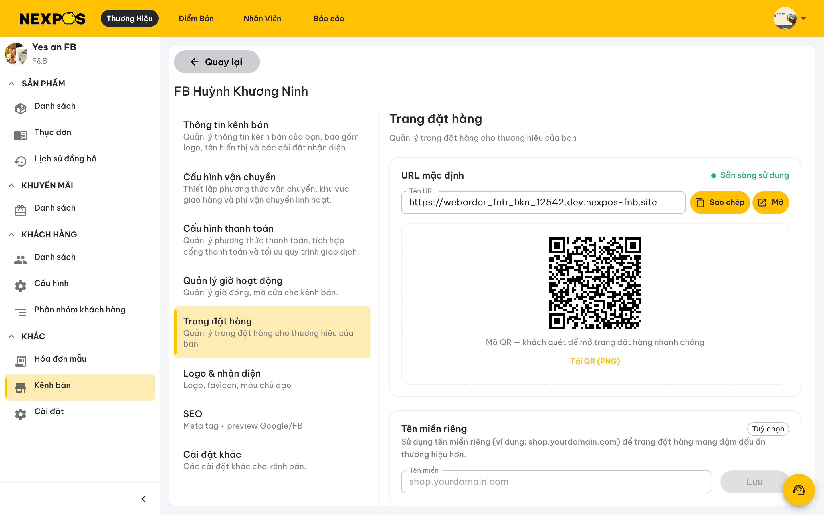 Đường dẫn, mã QR và tên miền riêng của kênh