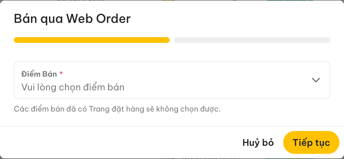 Cửa sổ Bán qua Web Order với trường Điểm Bán