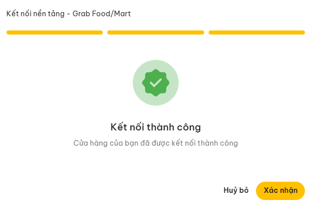 Thông báo kết nối Grab thành công