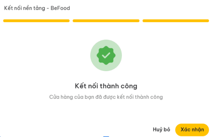 Thông báo kết nối Be thành công
