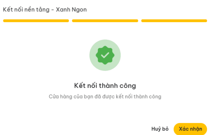 Thông báo kết nối Xanh Ngon thành công
