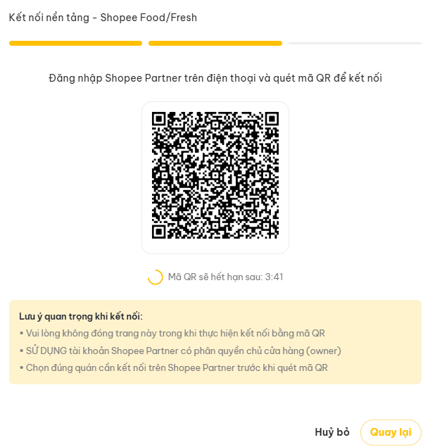 Màn hình hiển thị mã QR kết nối Shopee