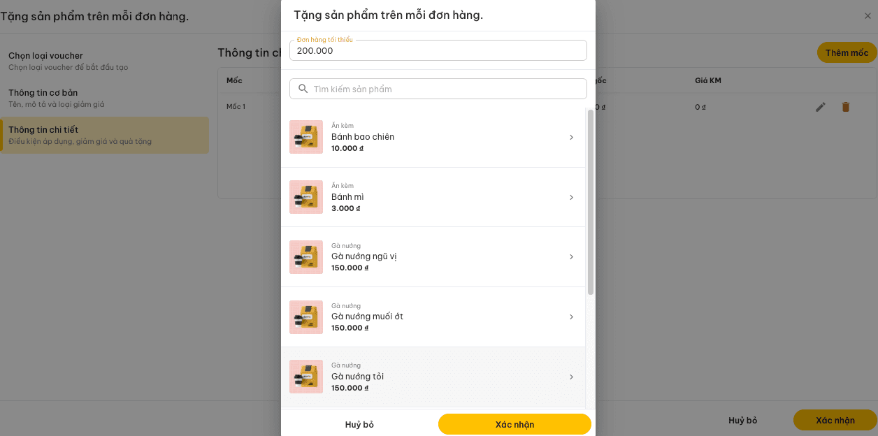 Thêm mốc giá trị đơn hàng