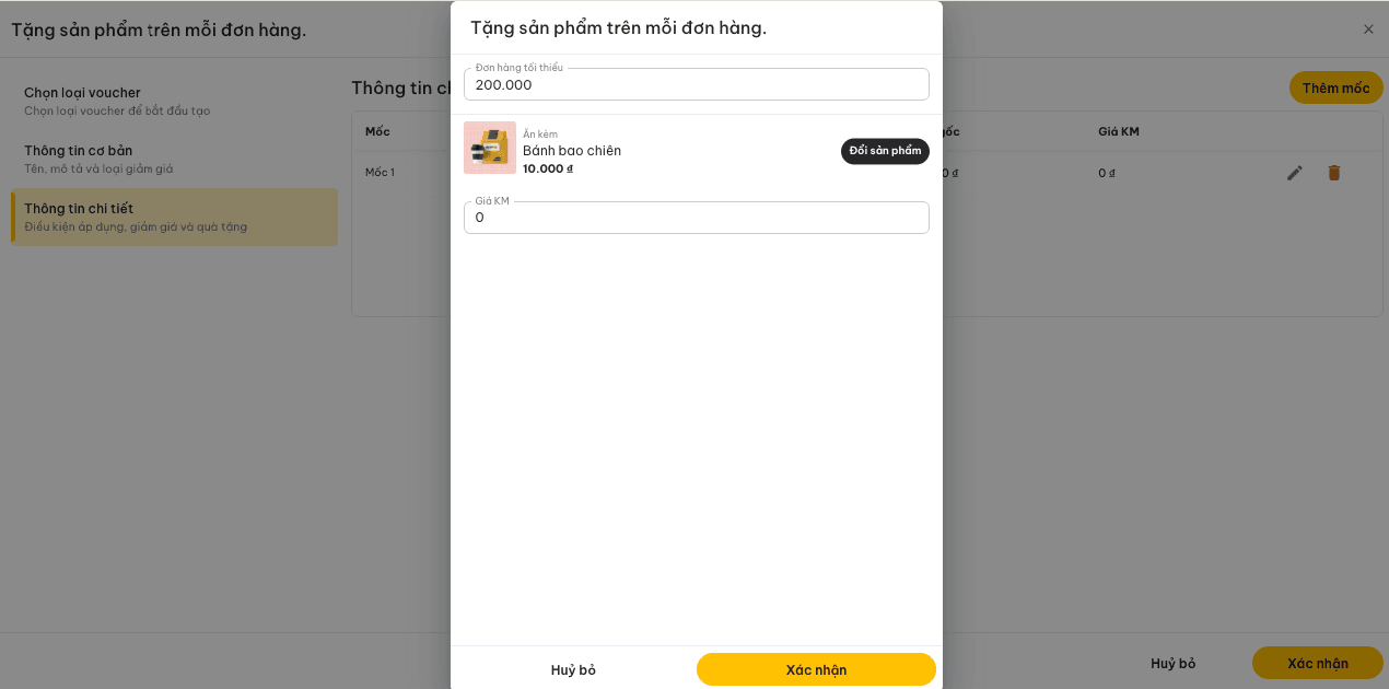 Chọn sản phẩm tặng cho mốc khuyến mãi