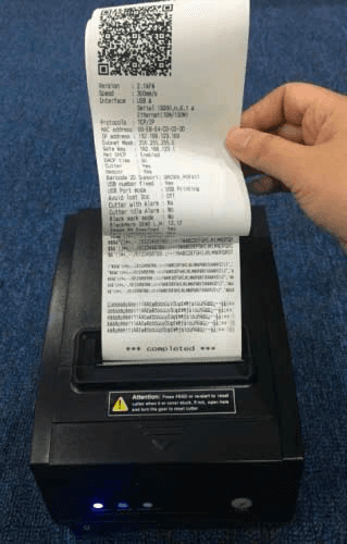 Bản in test thông số của máy in hóa đơn
