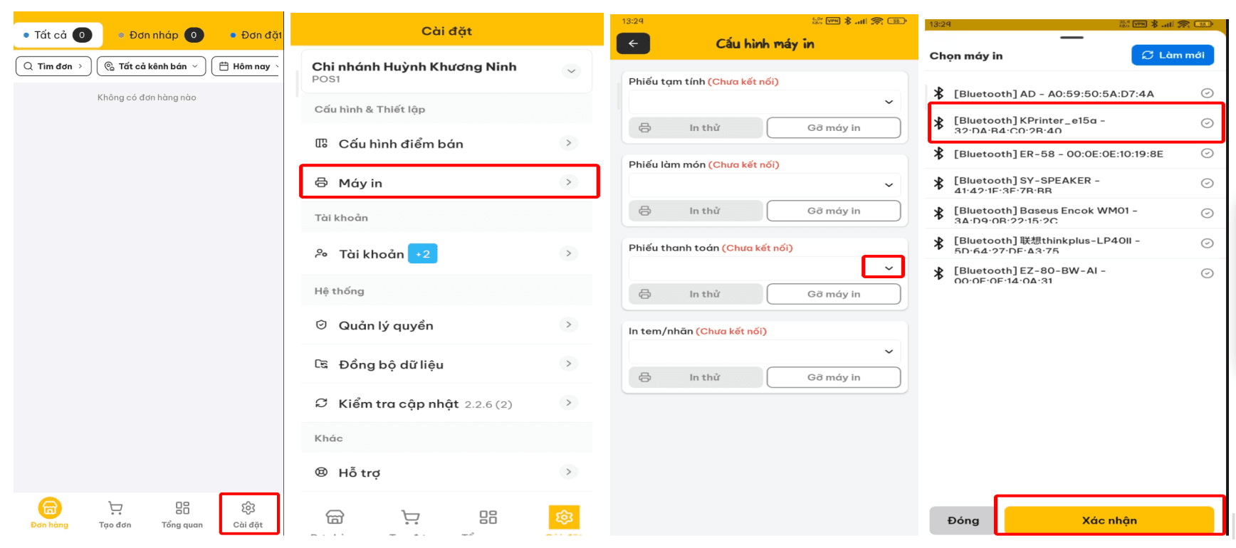 Gán máy in vào mẫu hoá đơn trong ứng dụng NexPOS