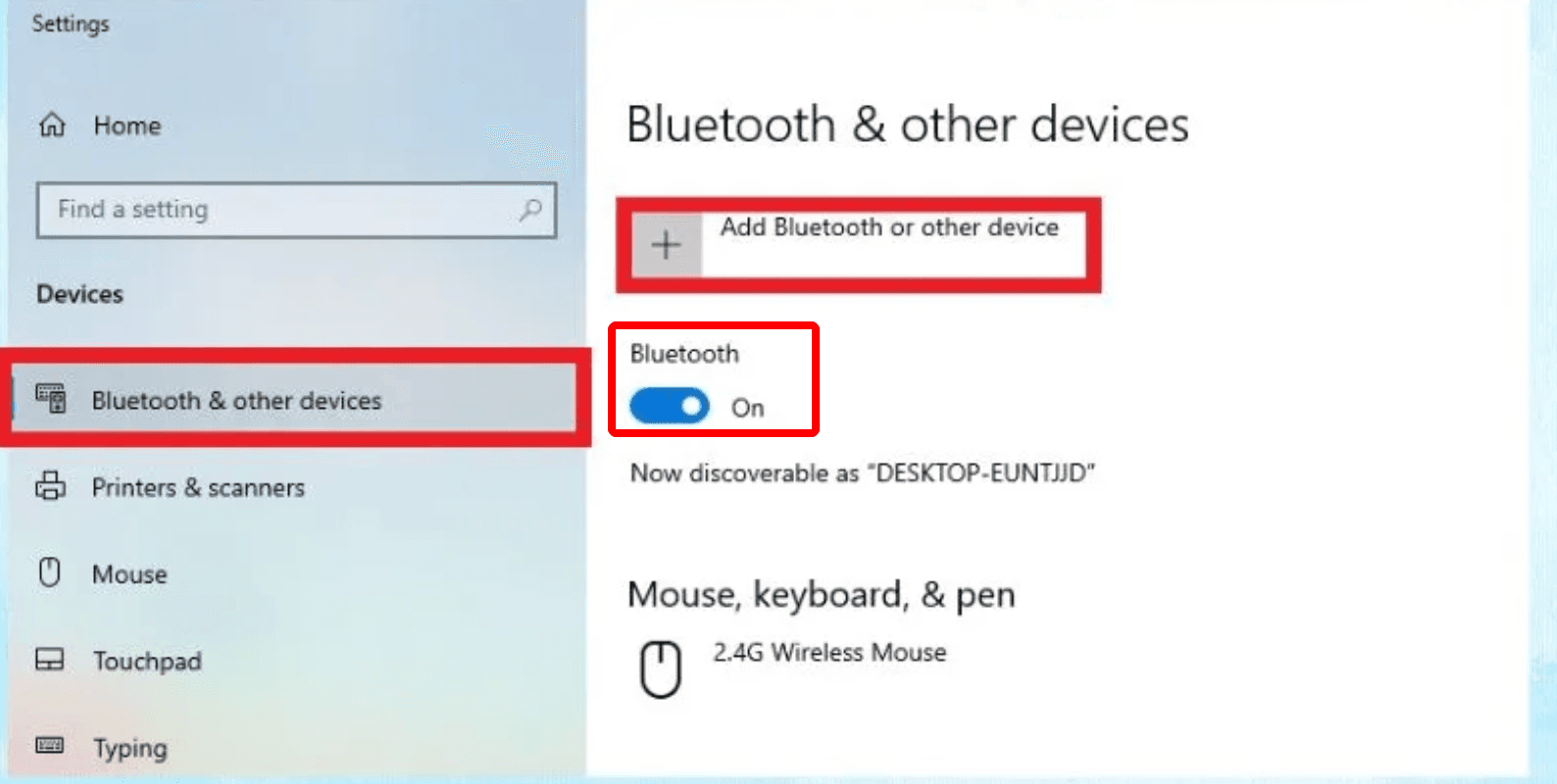 Mở mục Bluetooth & other devices và chọn Add Bluetooth or Other device