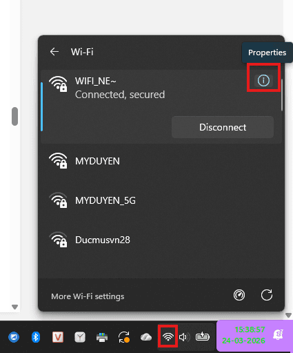 Kiểm tra địa chỉ IPv4 của mạng Wifi