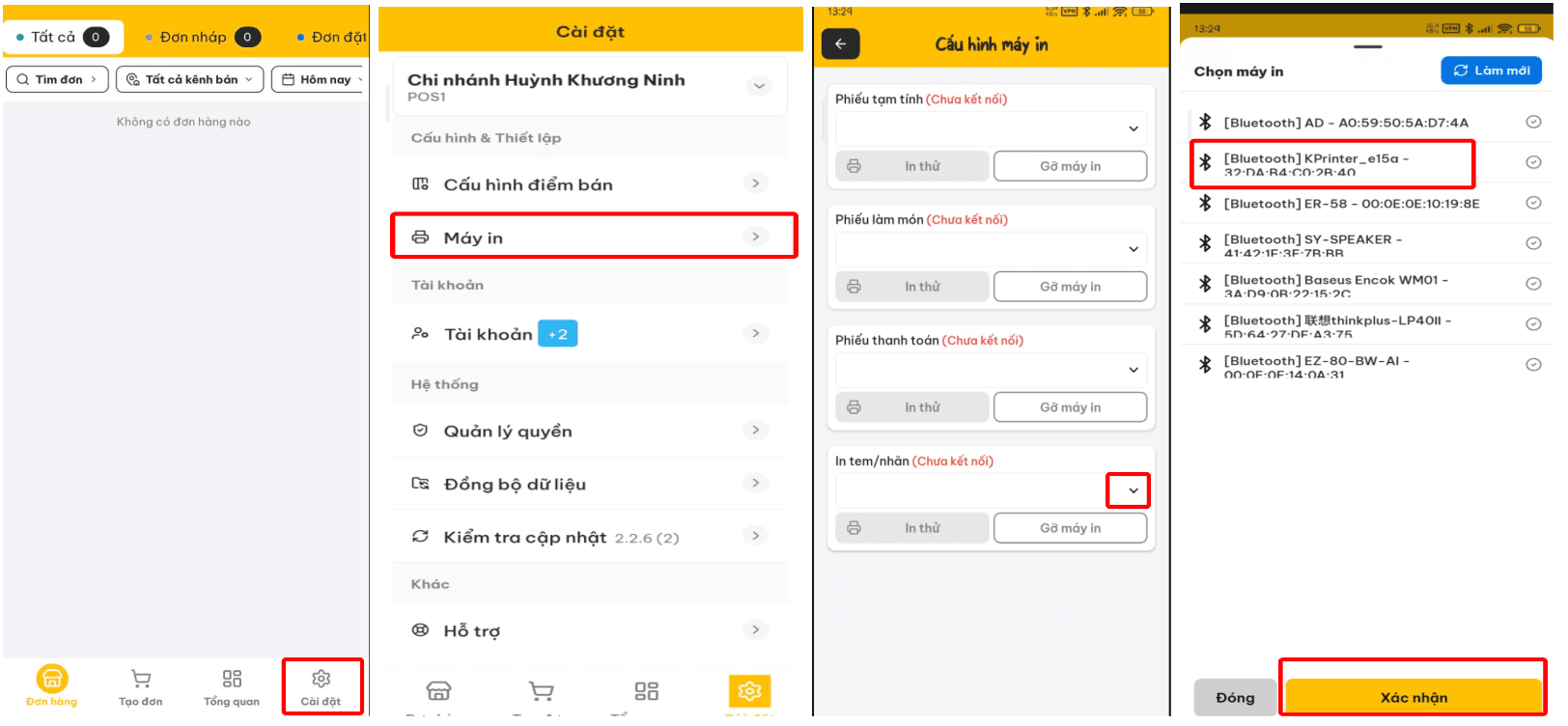 Gán máy in vào mẫu hoá đơn tem trên ứng dụng NexPOS
