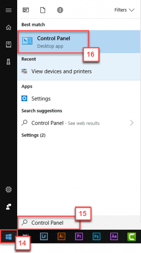 Tìm kiếm và mở Control Panel