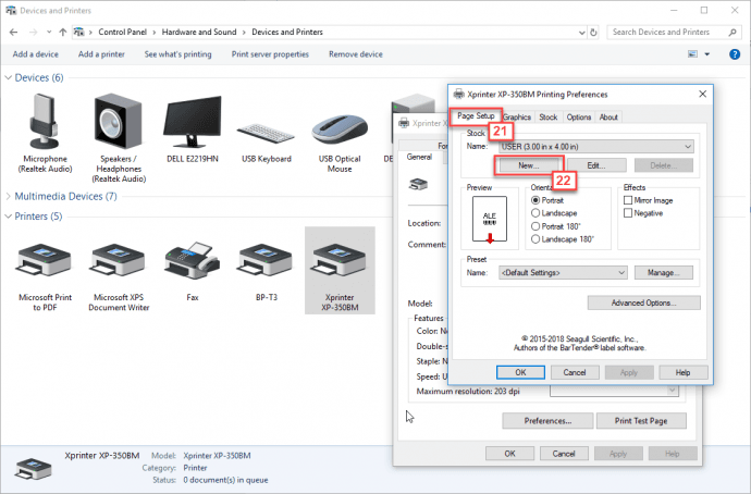 Chọn Page Setup rồi New để thiết lập khổ giấy