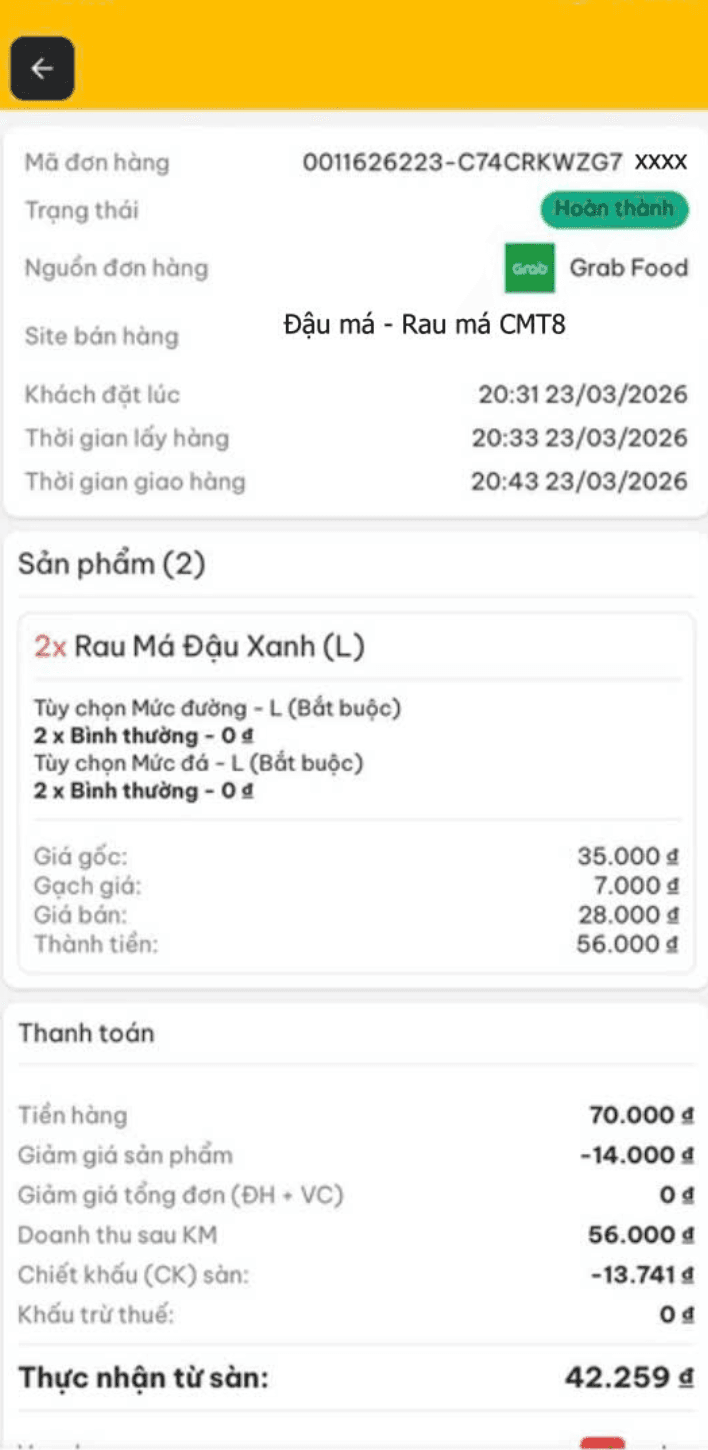 Màn hình chi tiết đơn hàng trên POSApp